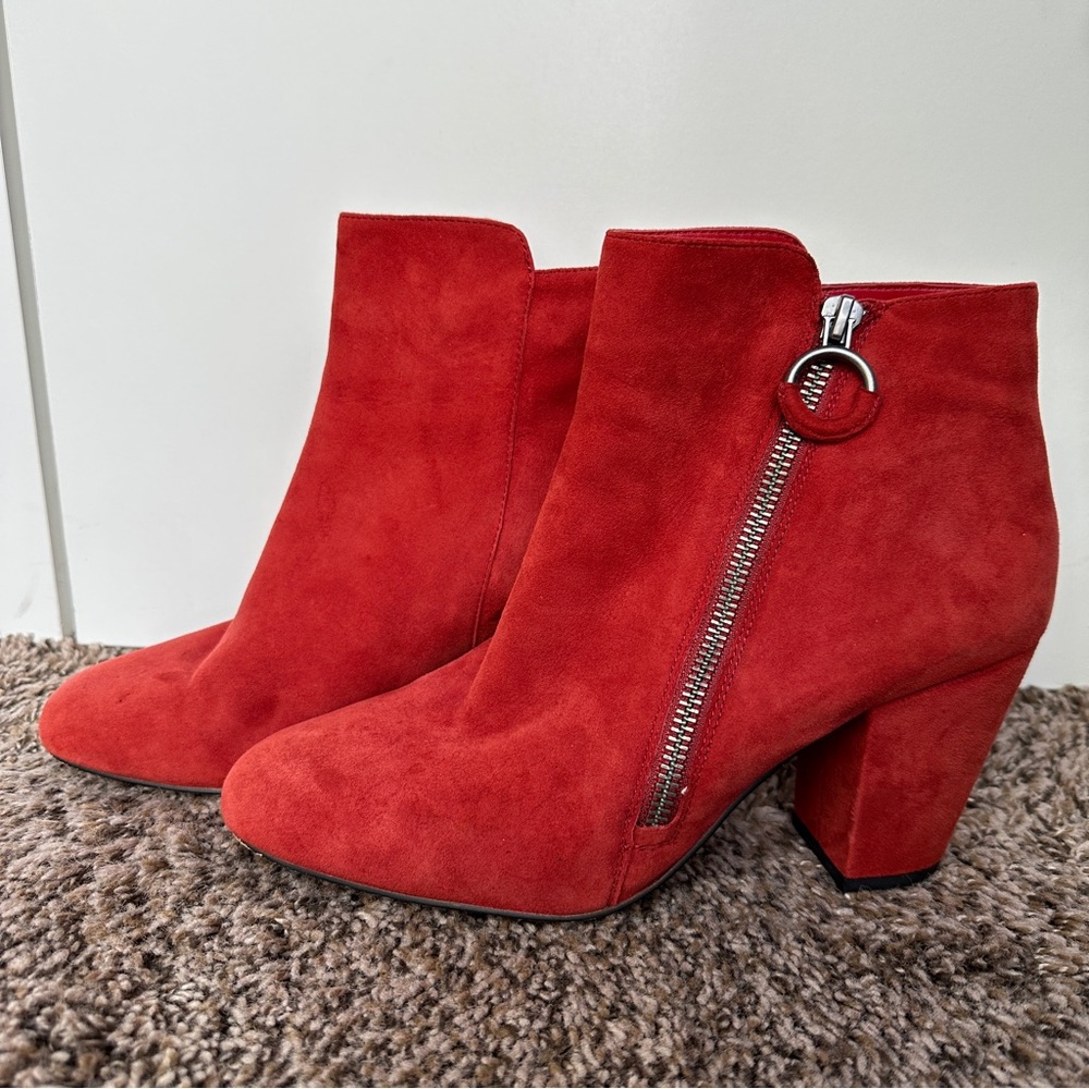 1. State Red Suede Ankle Booties